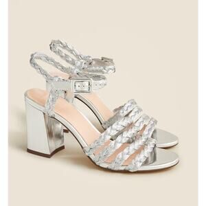 Maryam Nassir Zadeh X J.Crew Braided Block Heel Sandals in Metallic Silver 9 NWB